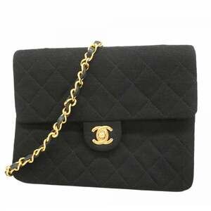Chanel Mini Matelassé Chain Shoulder Bag, Lambskin and Cotton, Black, Women's